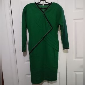 Vintage Green Dress Large Beaded Gold Detail Professional Long Winter Suit